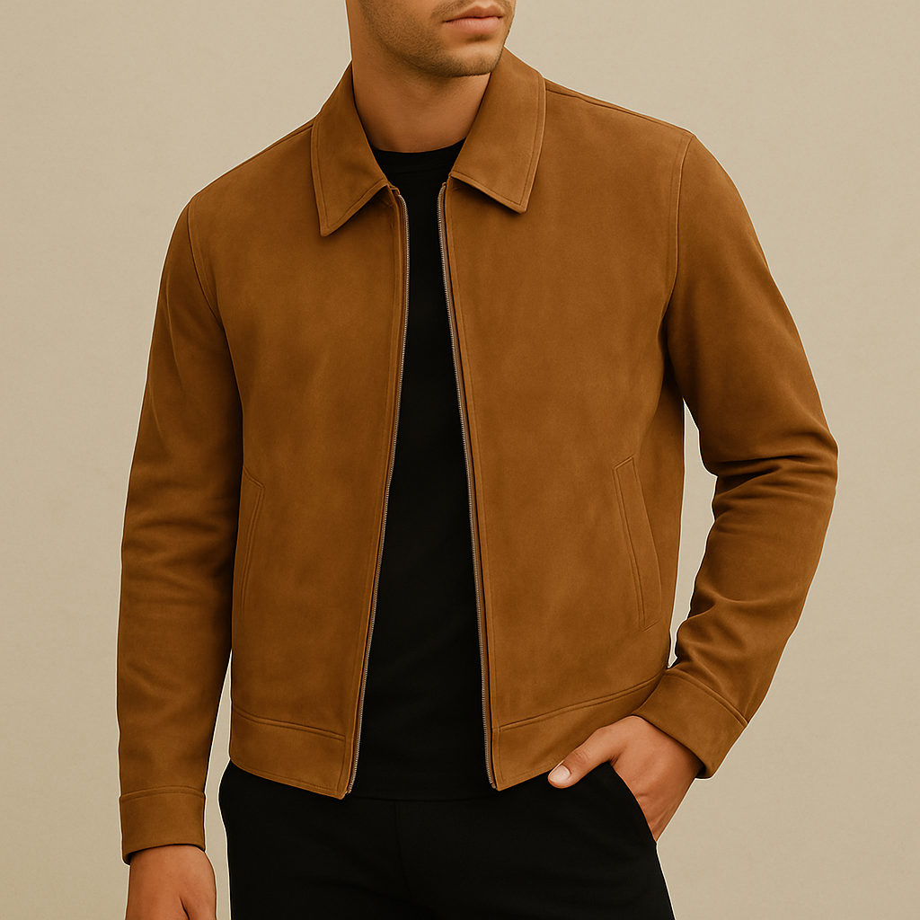 Camel Suede Zip Jacket
