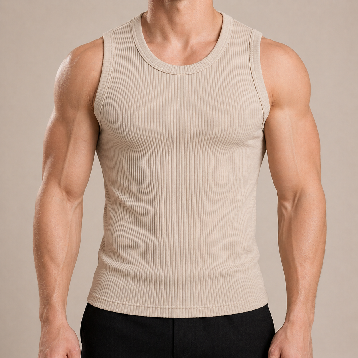 Beige Marcivo Slim Fit Ribbed Tank Top