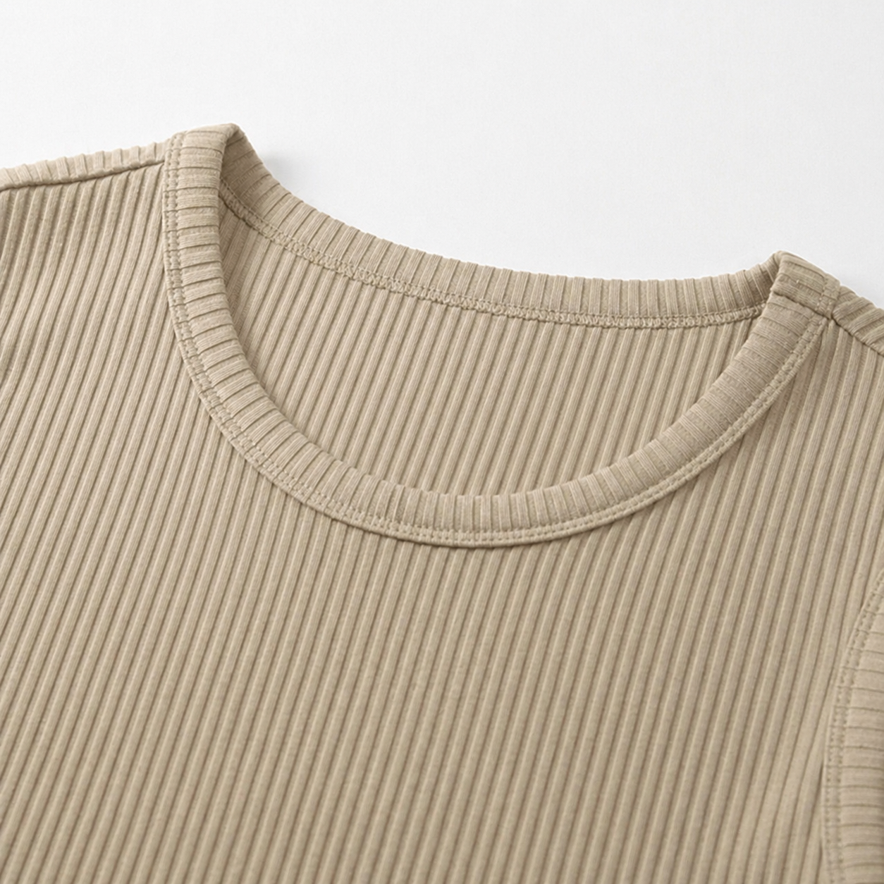 Beige Marcivo Slim Fit Ribbed Tank Top – Neckline Detail