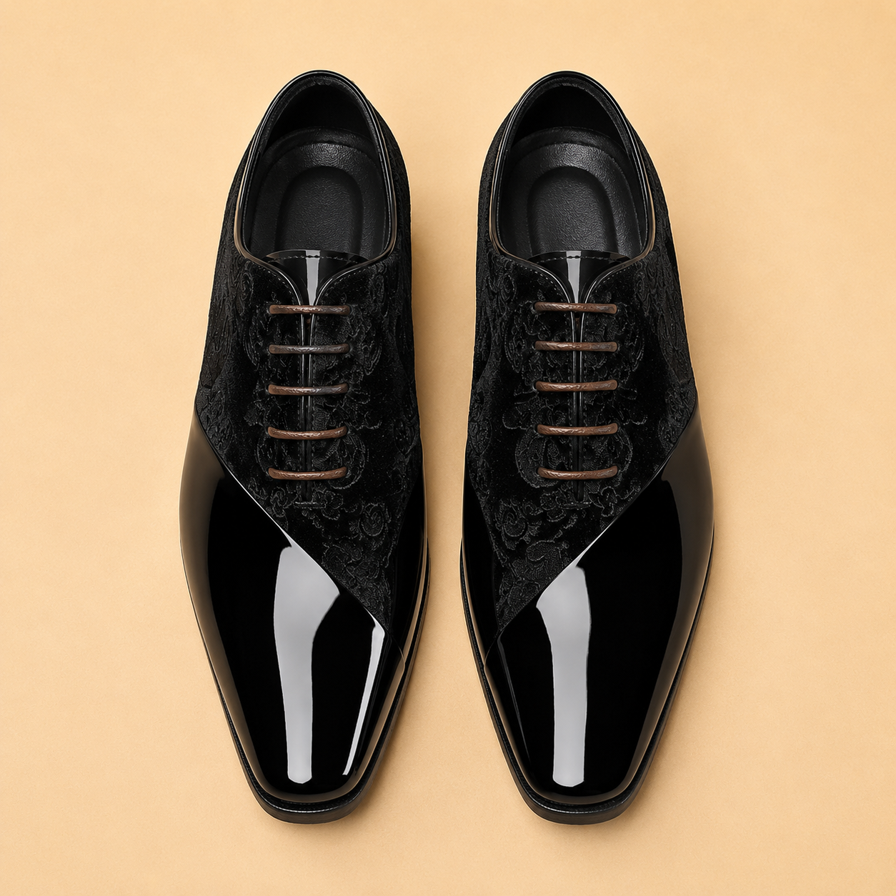 Black Patent Velvet Oxford Dress Shoes – Front View
