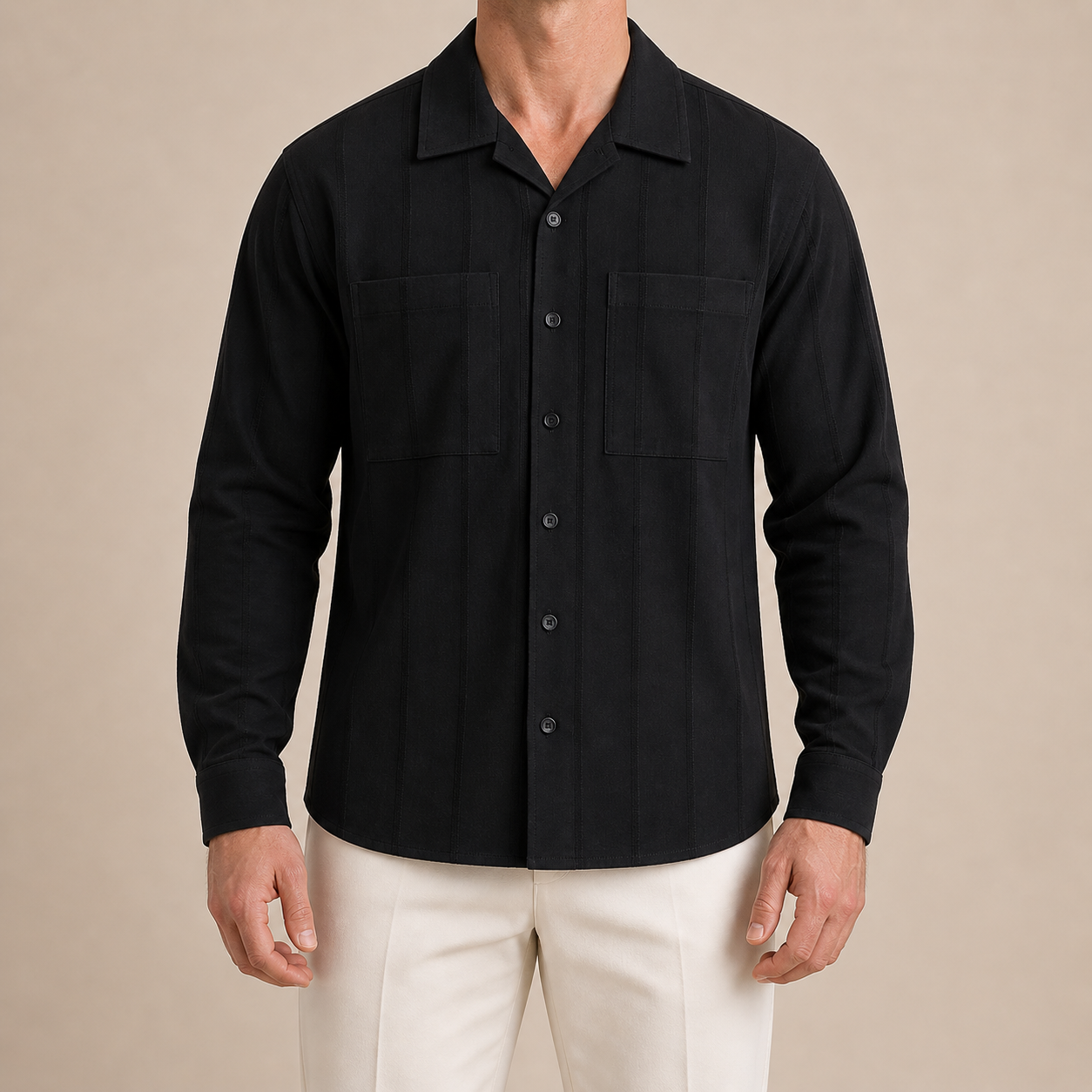 Black ST Tropez Ribbed Shirt Front View