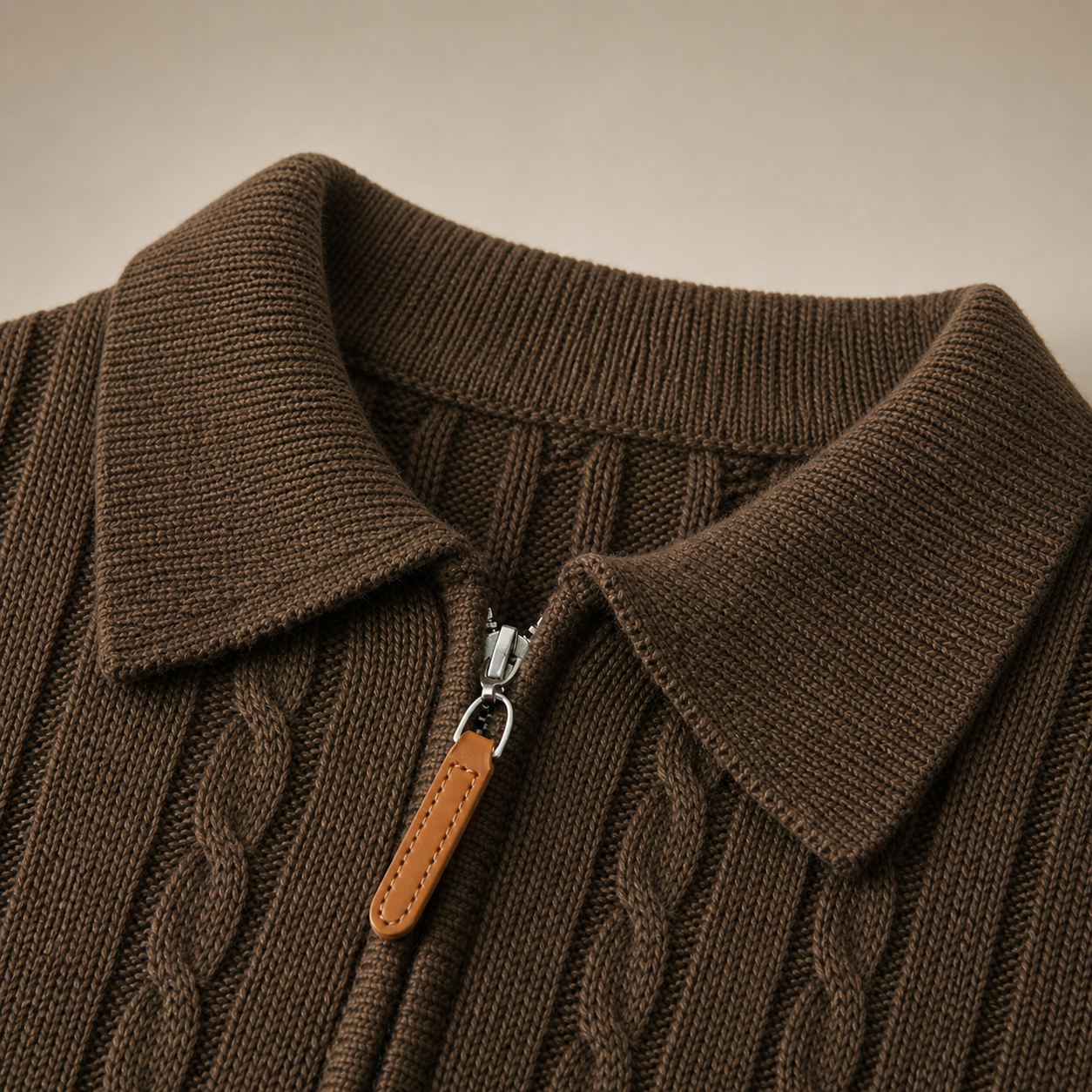 Brown Premium Wool Zip Up – Collar Close-Up