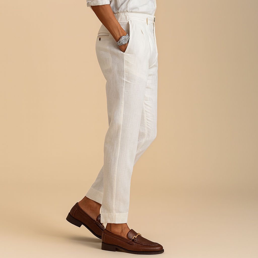 Ivory Pleated Tapered Trousers