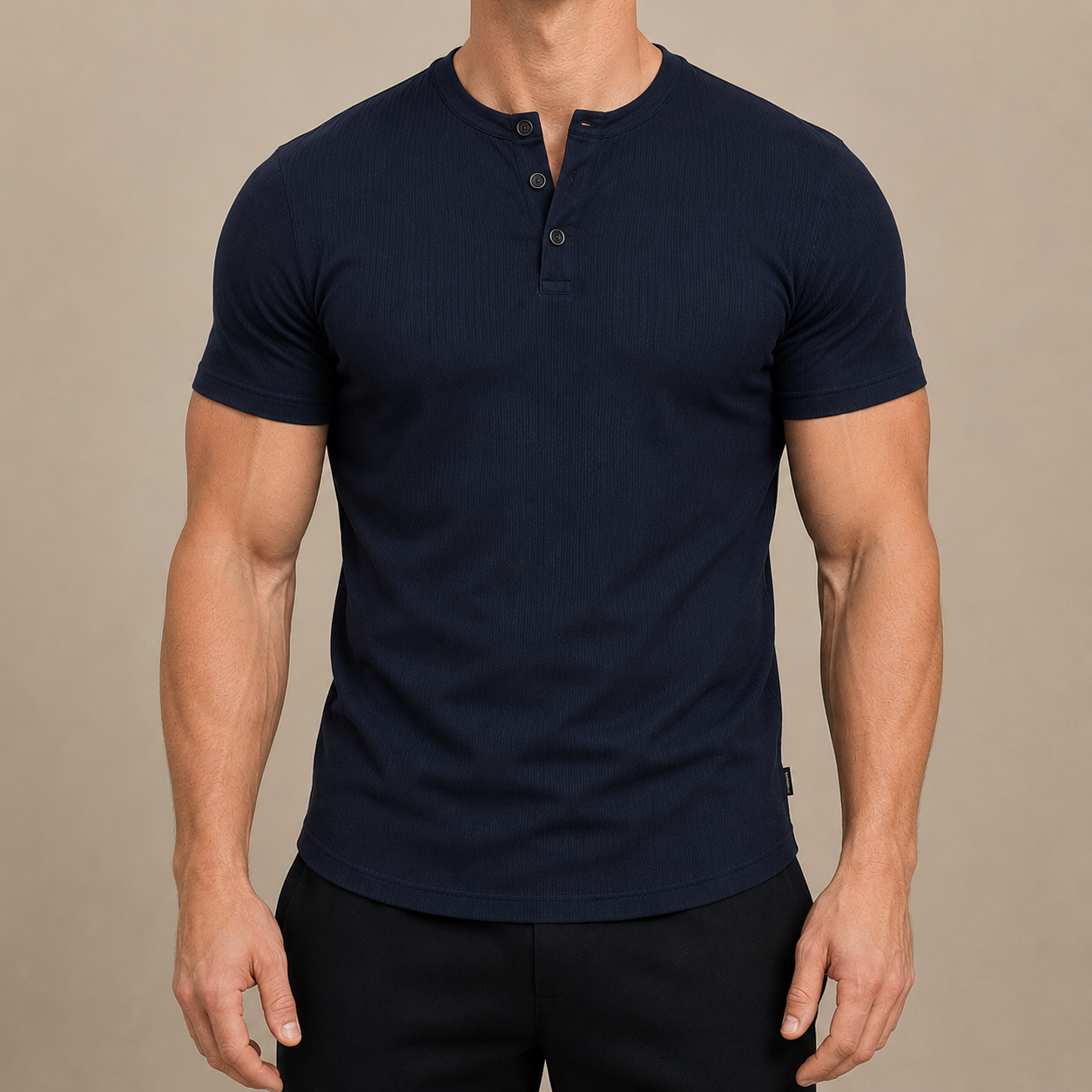 Dark Blue Slim Fit Henley Tee