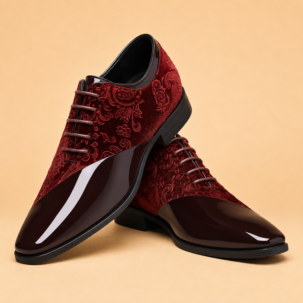 Dark Brown Patent Velvet Oxford Dress Shoes