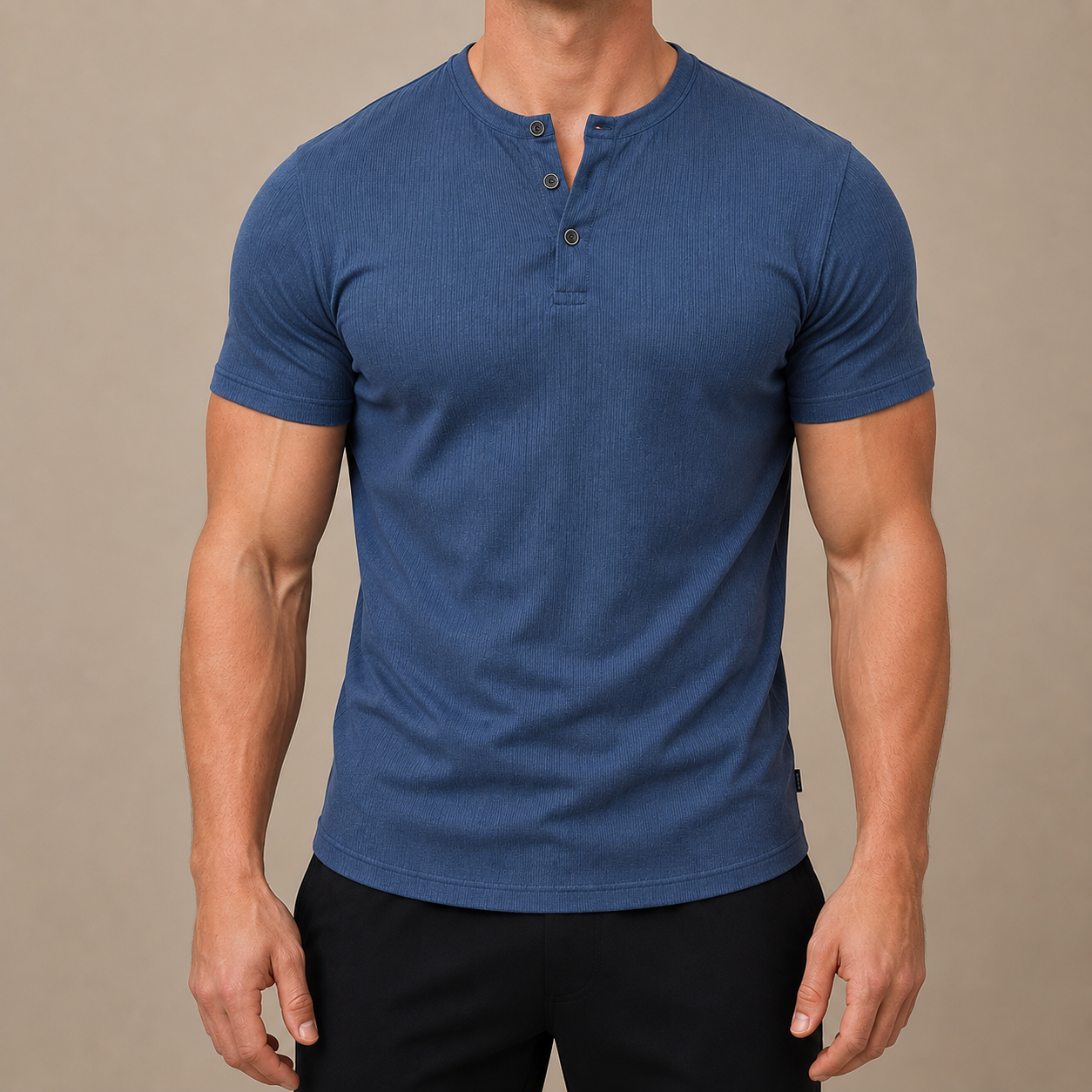 Denim Blue Slim Fit Henley Tee