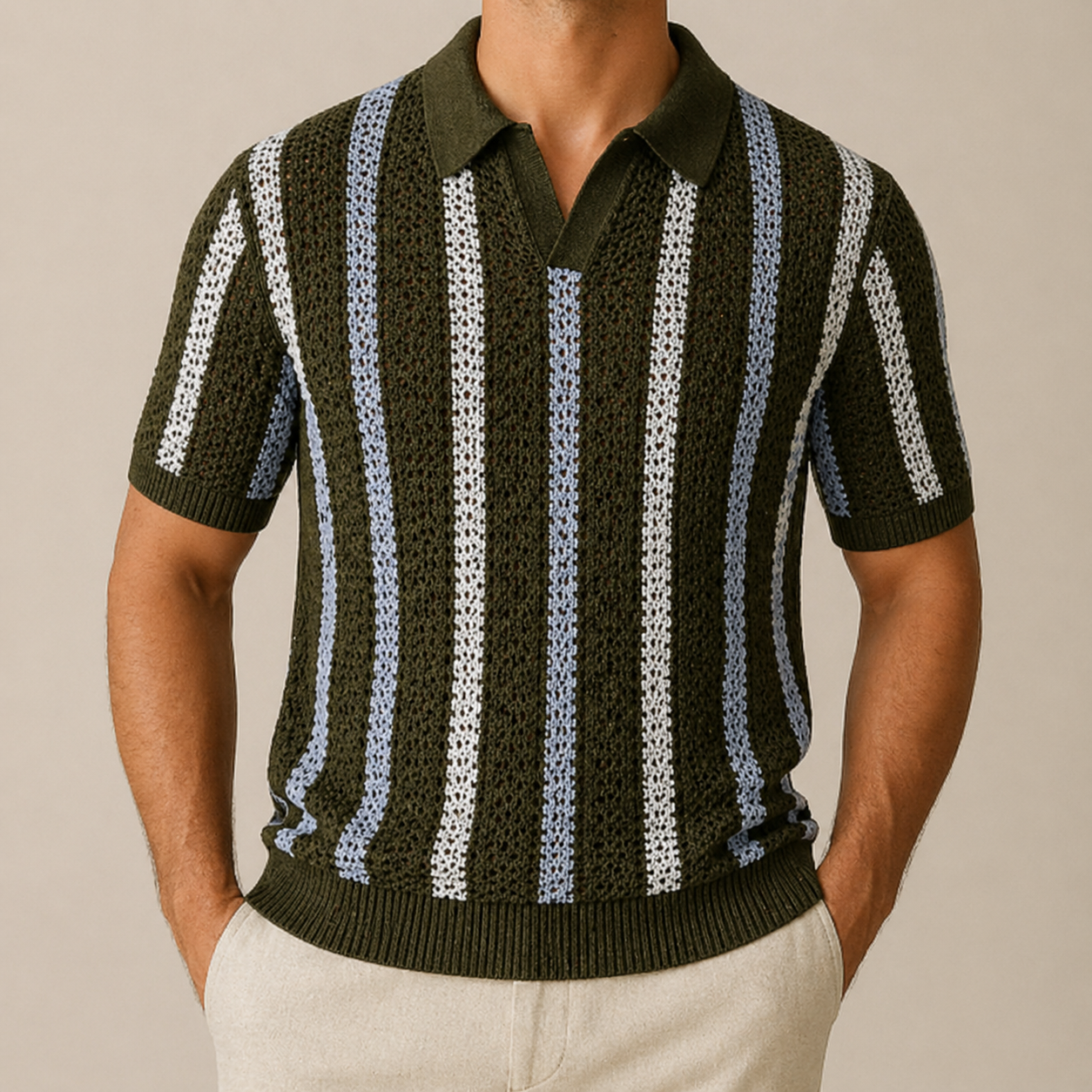 Midnight Blue Stripe Knit Polo