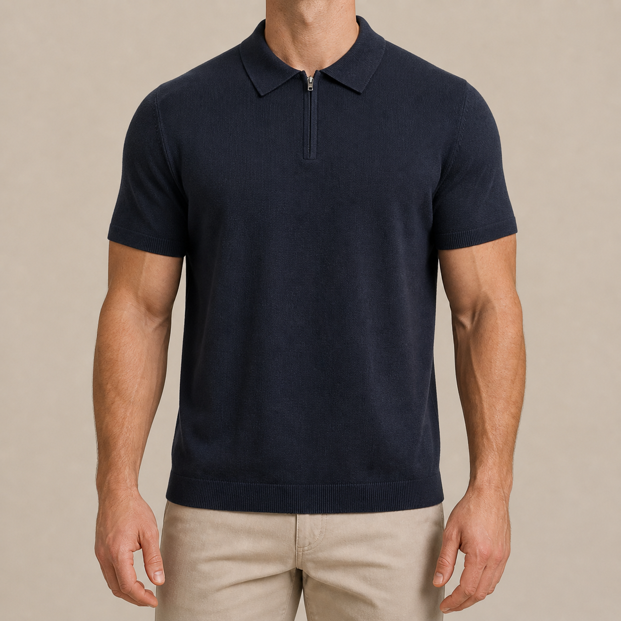 Navy Blue Marbella Zip-Up Polo