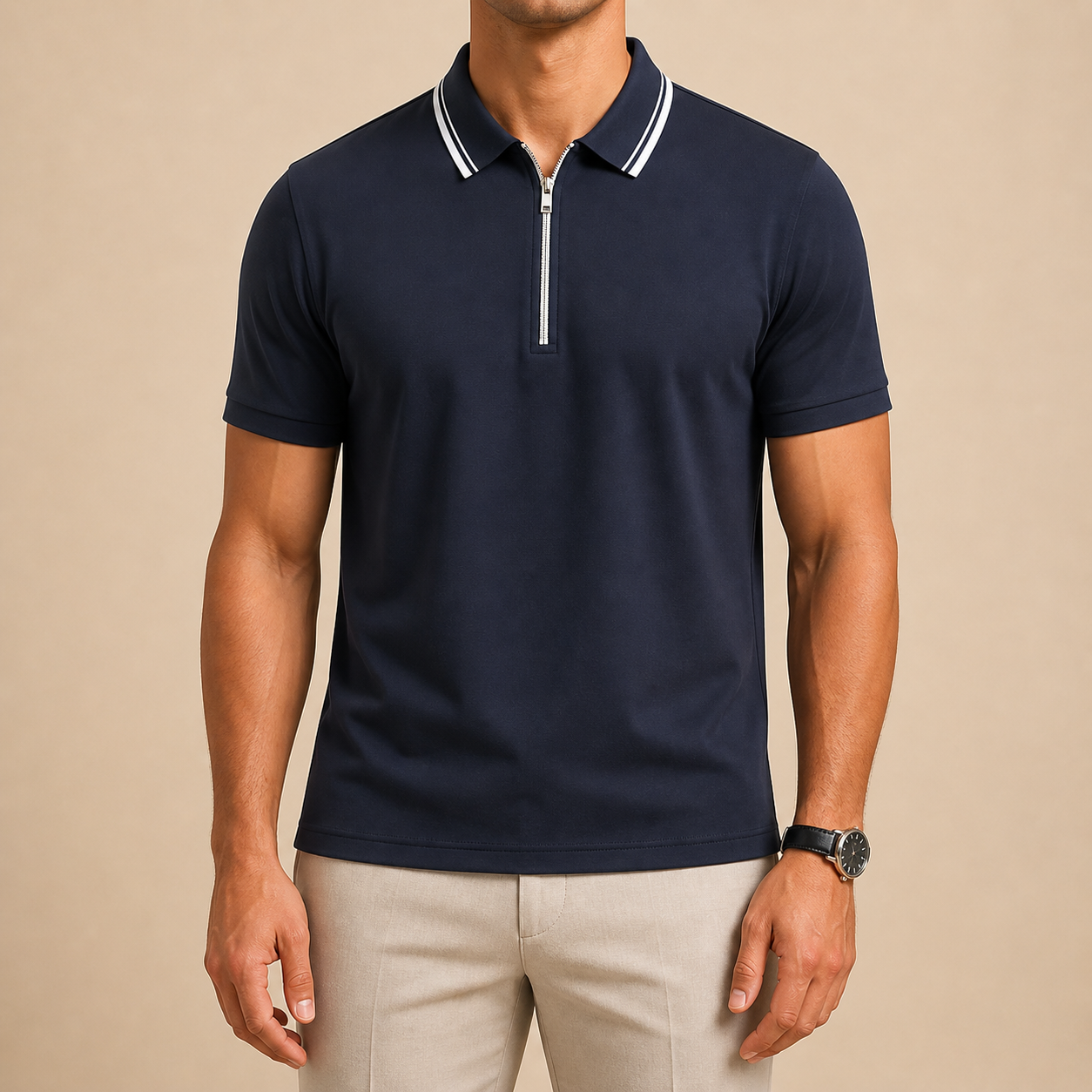 Navy Ridgeway Zip Polo