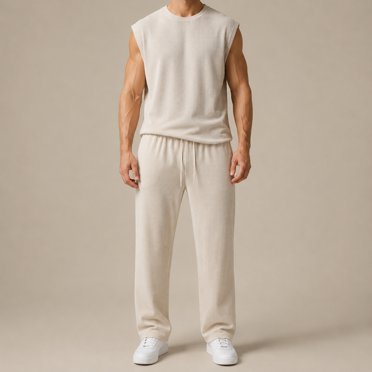 Sleeveless Knit Pants Set – Khaki