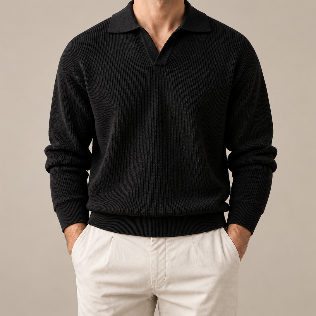 Textured Knit Polo Sweater
