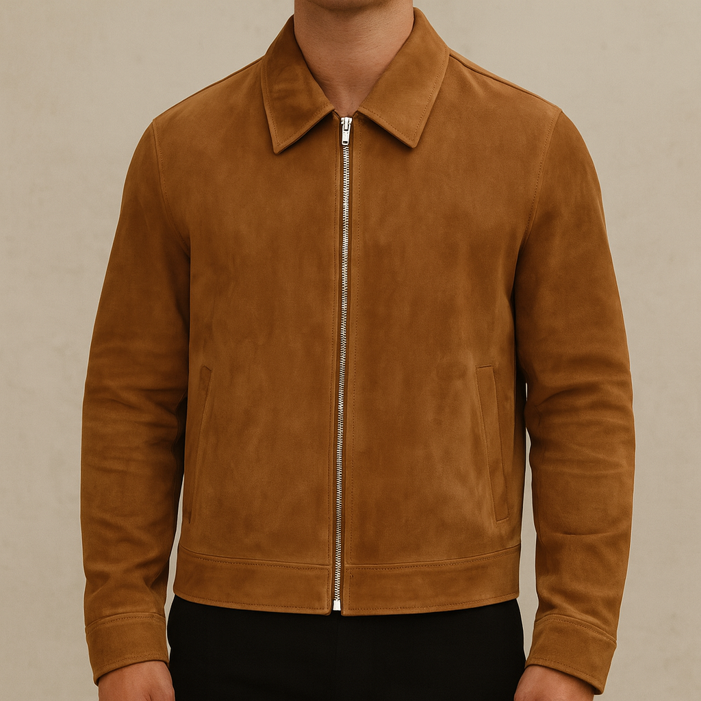 Camel Suede Zip Jacket