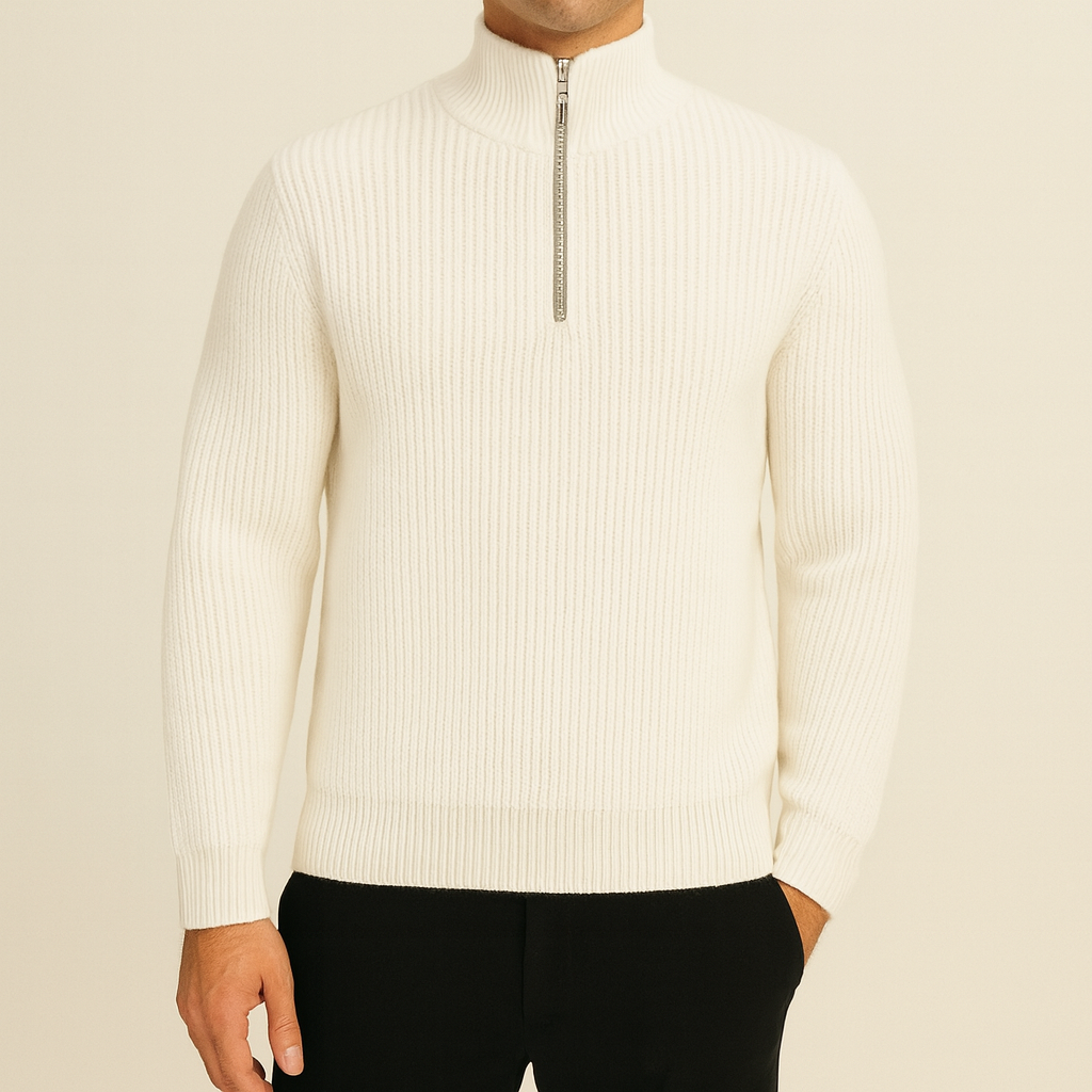 Refined Ribbed Half-Zip Sweater