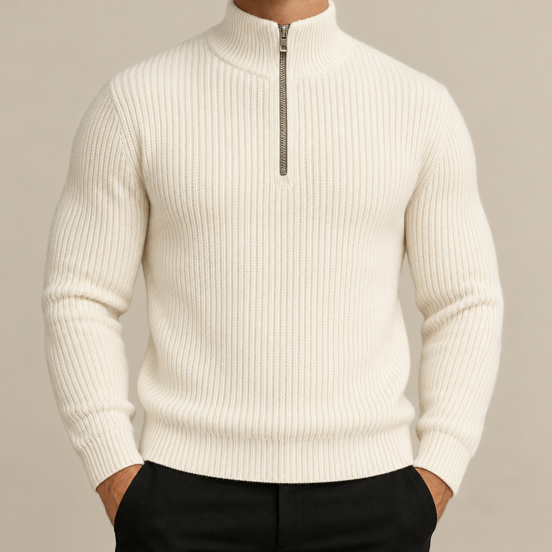 Refined Ribbed Half-Zip Sweater