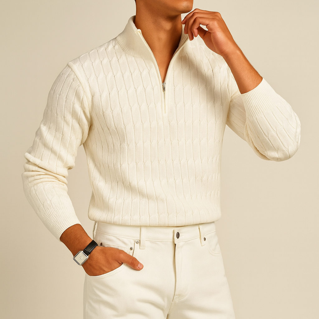 Marcivo Ivory Crest Zip Knit