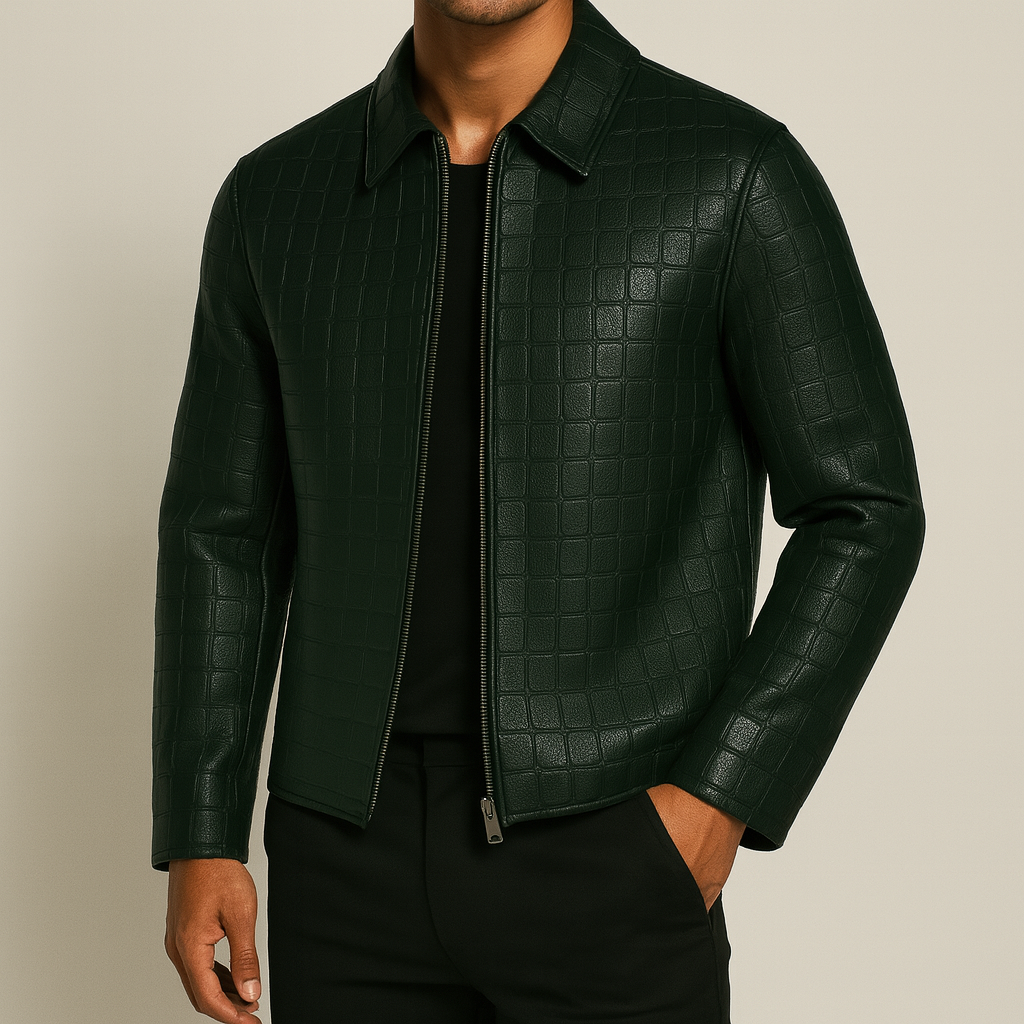 Croc-Embossed Leather Jacket