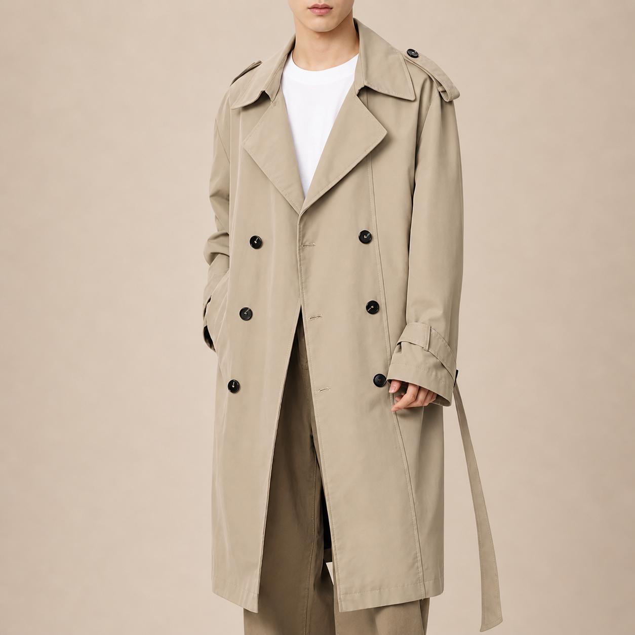 Beige Classic Double-Breasted Trench Coat