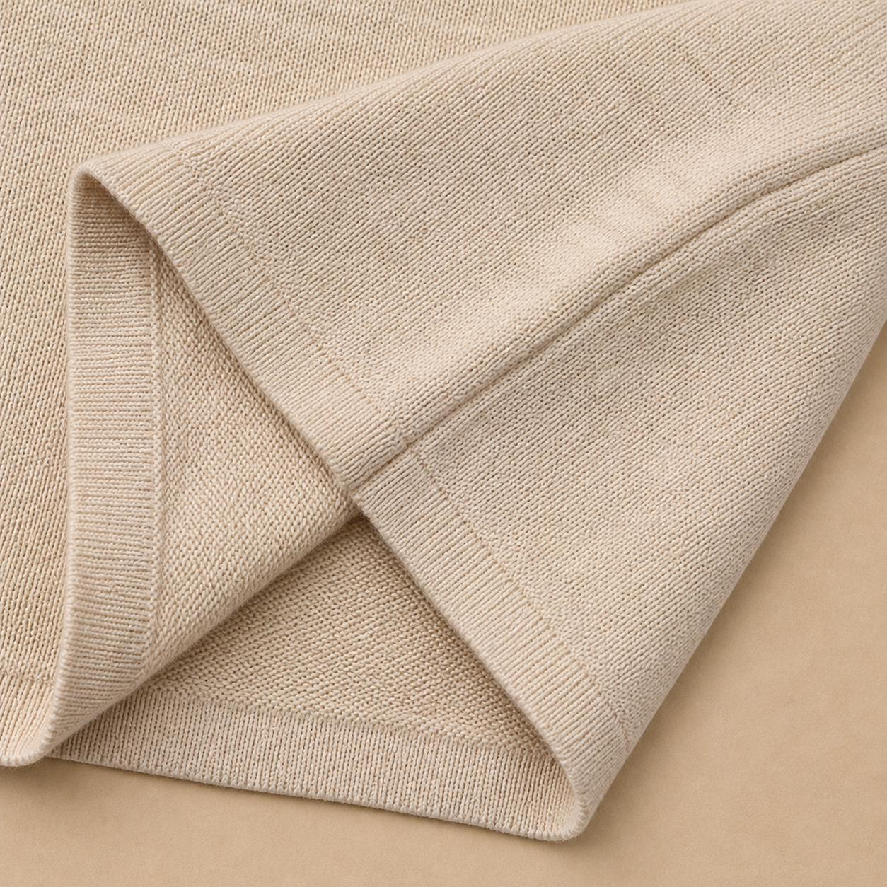 Beige Linen Cotton Essential Crewneck Fabric Close-up