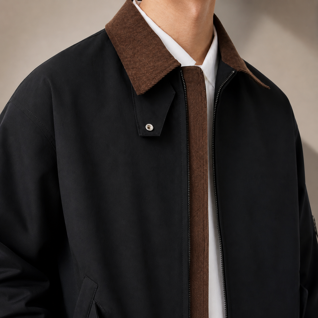 Black Classic Harrington Jacket Close-up Details
