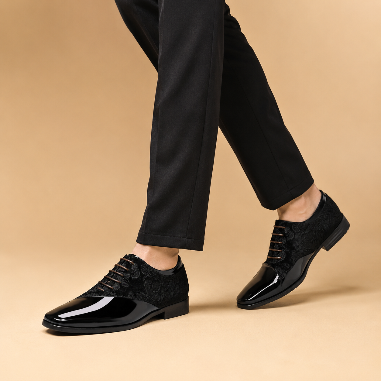 Black Patent Velvet Oxford Dress Shoes – Styling View