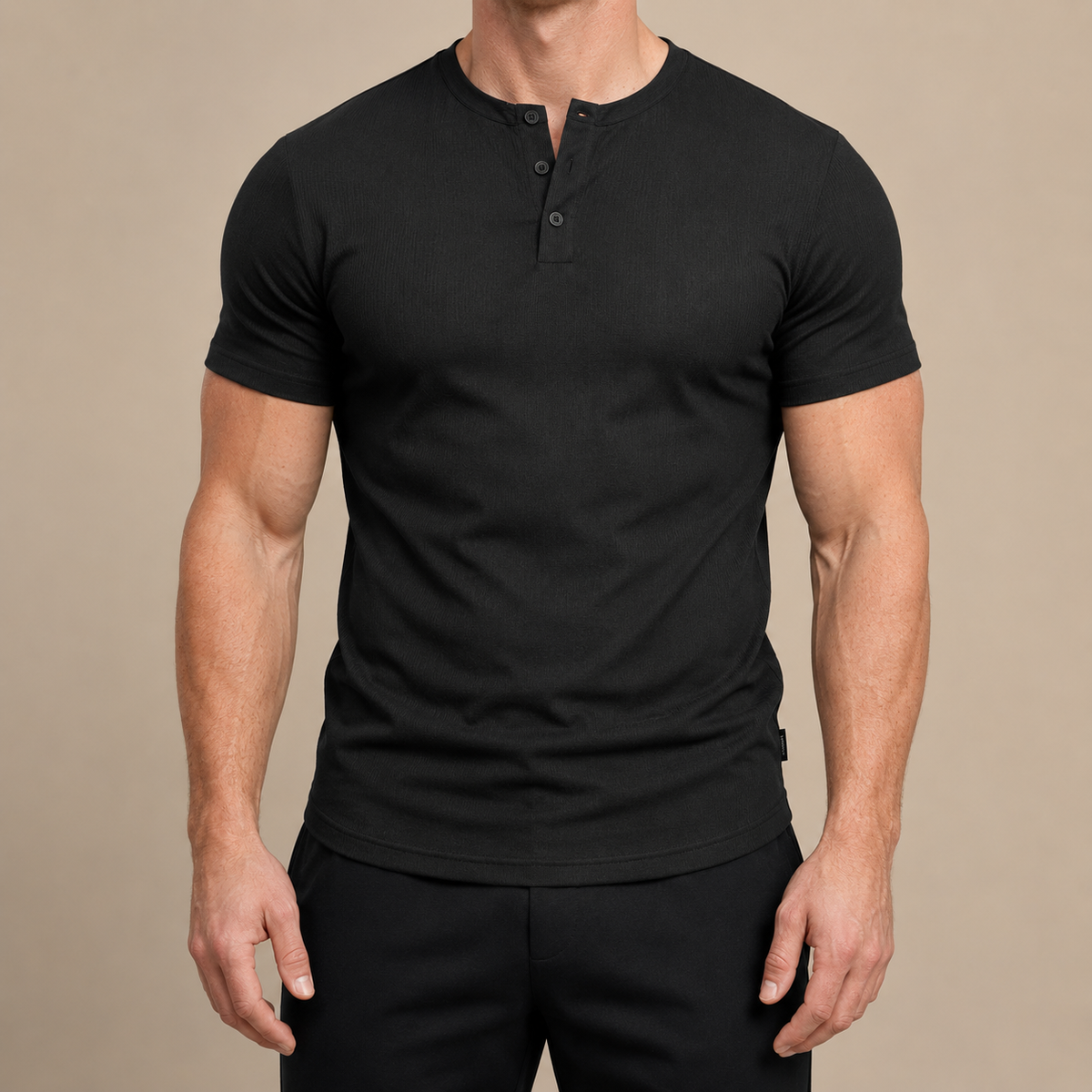 Black Slim Fit Henley Tee