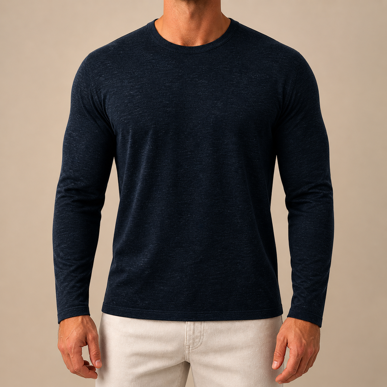 Blue Linen Cotton Essential Crewneck