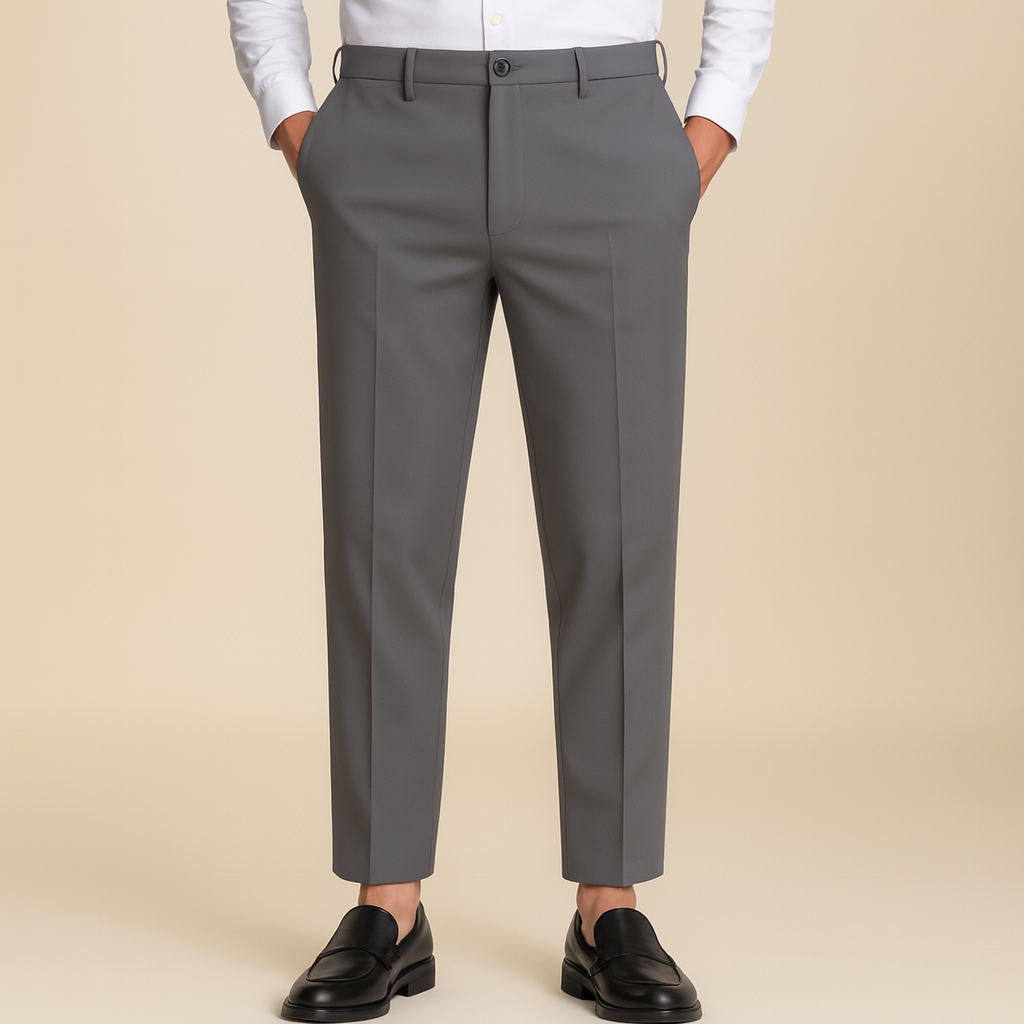 Quarter-Zip Knit & Charcoal Tailored Trousers Set