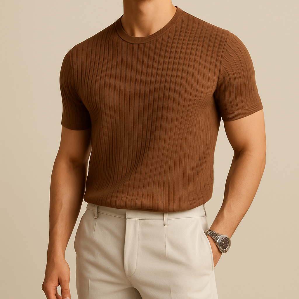Men’s Mock Turtleneck Ribbed Knit Tee