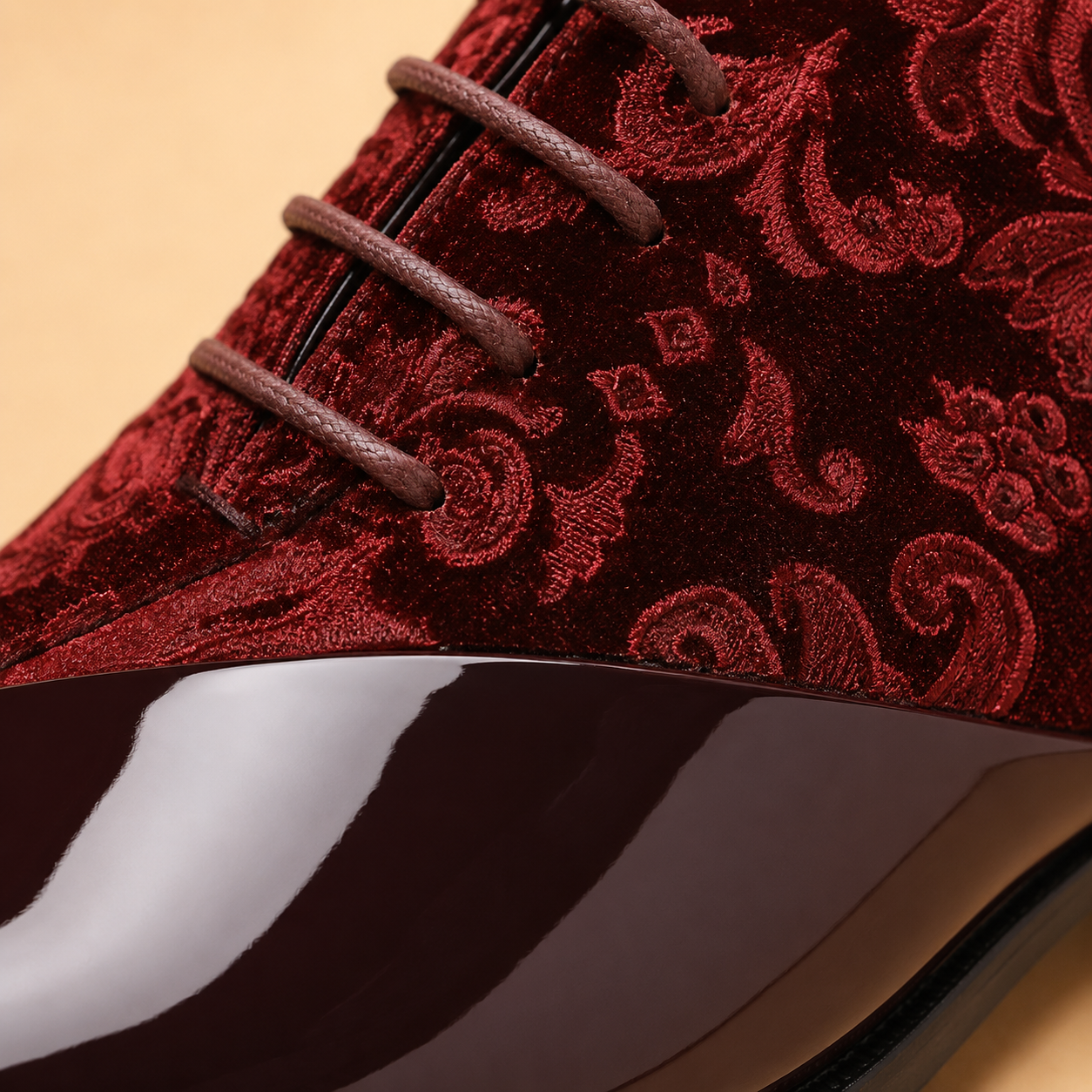 Dark Brown Patent Velvet Oxford Dress Shoes – Velvet Texture Close-Up