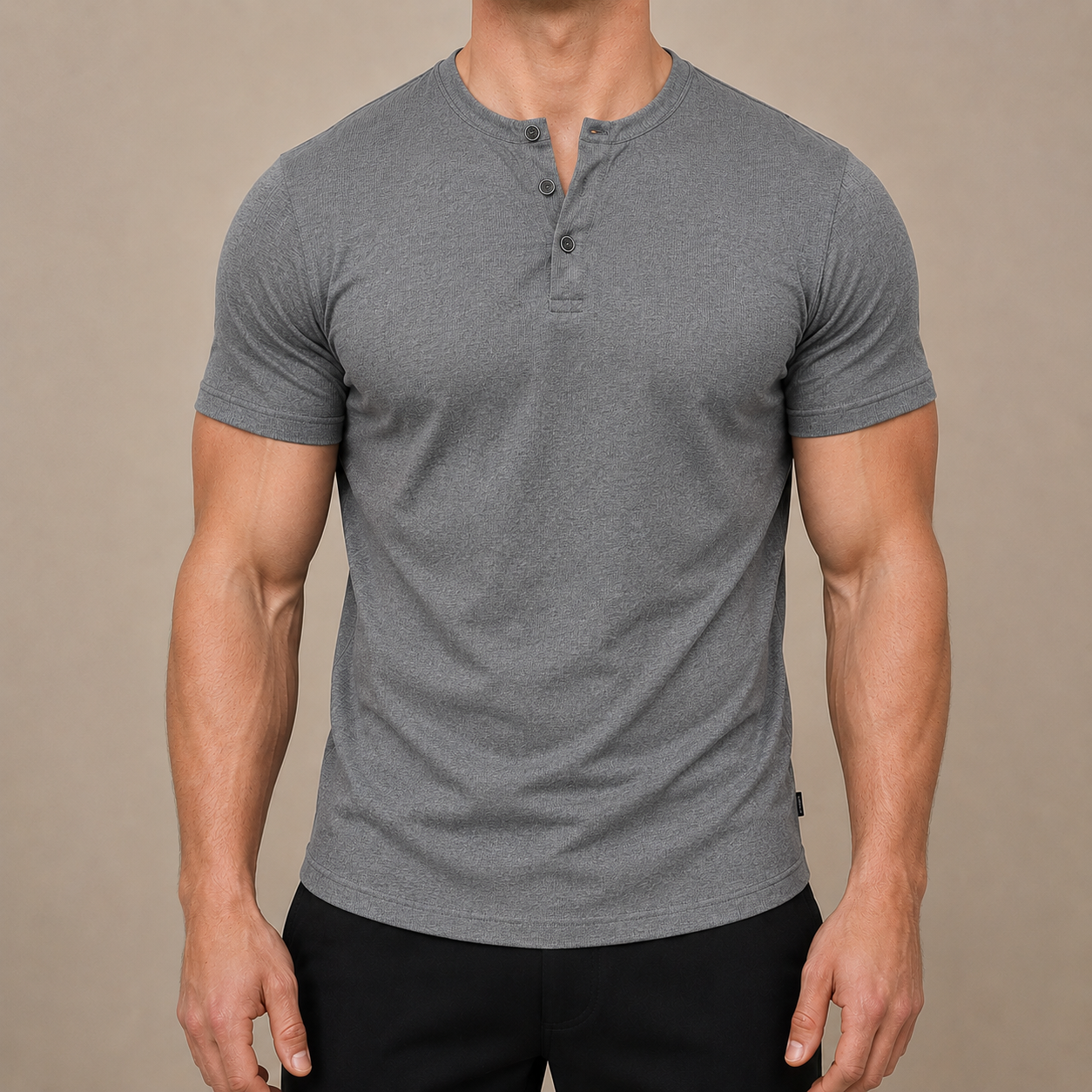 Dark Gray Slim Fit Henley Tee