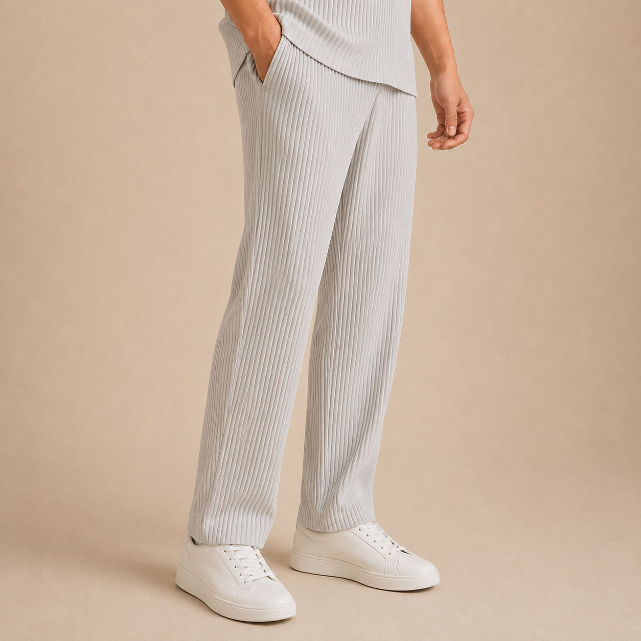 Gray Ribbed Cotton Pantalon Side View