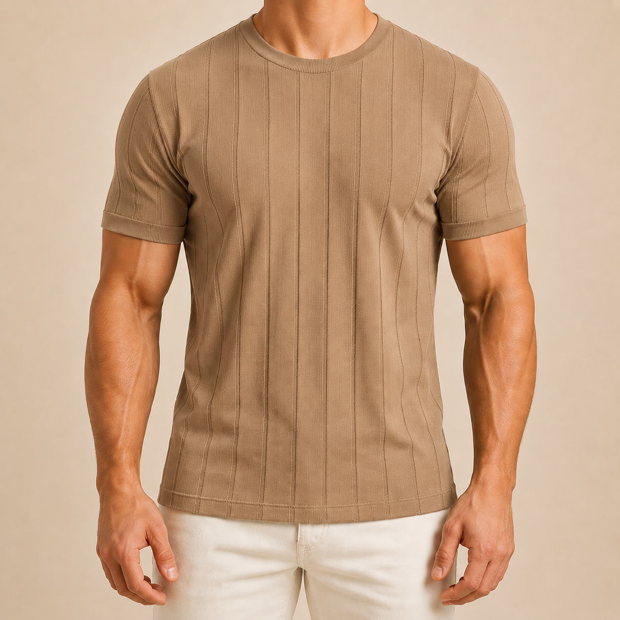 Light Brown Men's Rib Knit Summer Tee