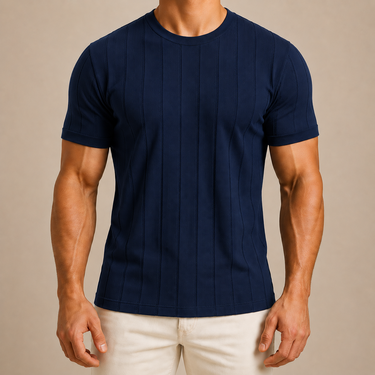 Navy Blue Men's Rib Knit Summer Tee