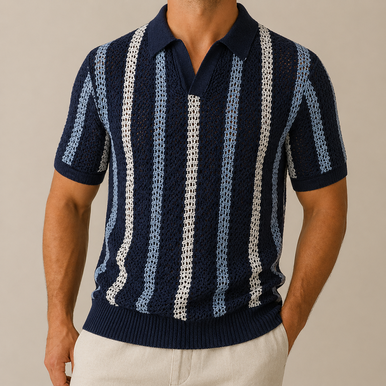 Olive Sky Stripe Knit Polo
