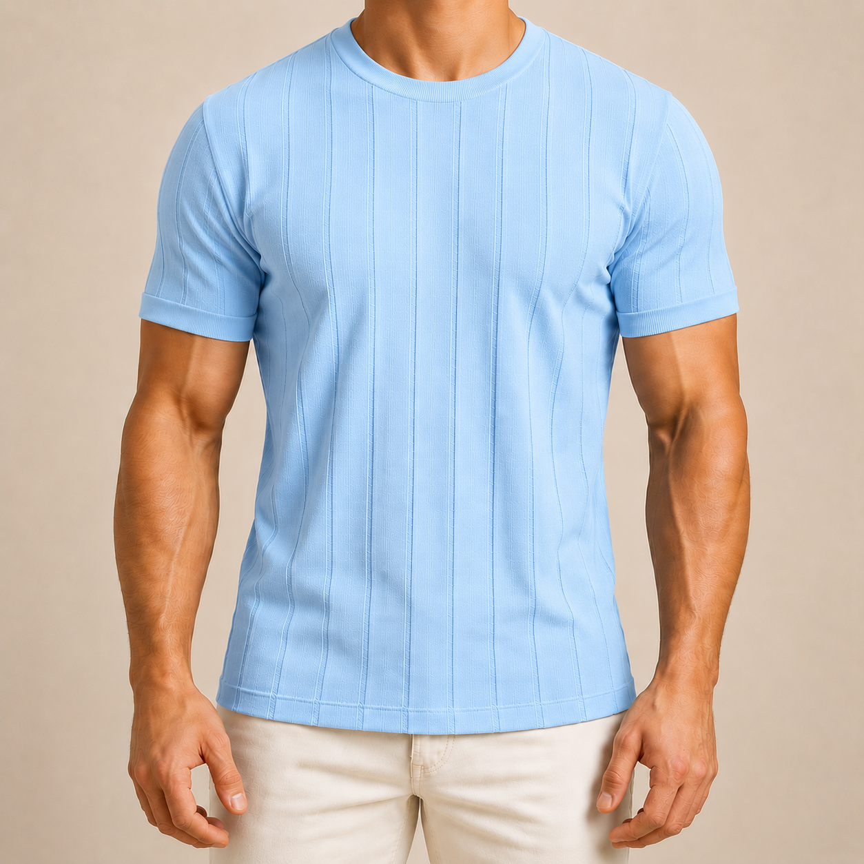Sky Blue Men's Rib Knit Summer Tee