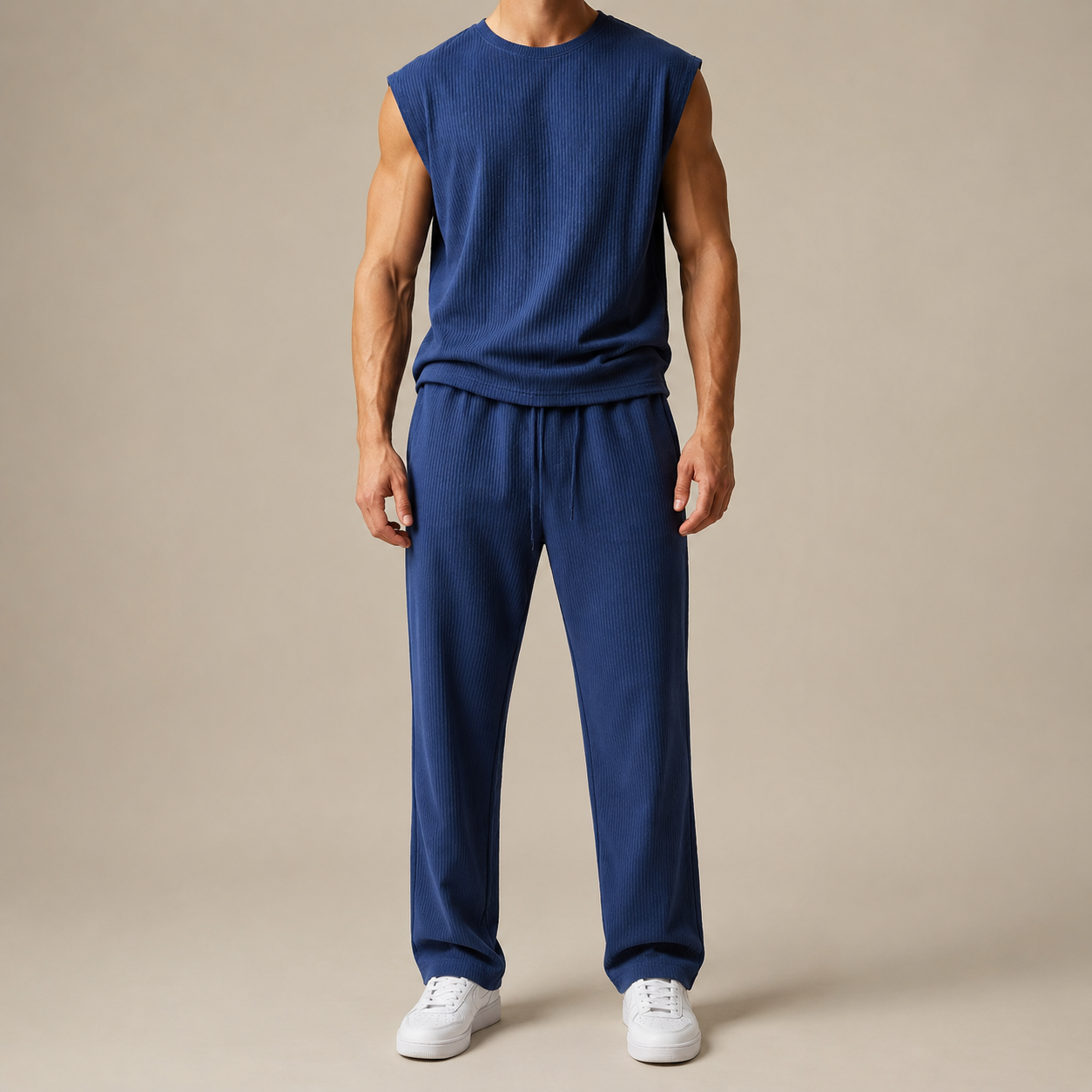 Sleeveless Knit Pants Set – Navy Blue