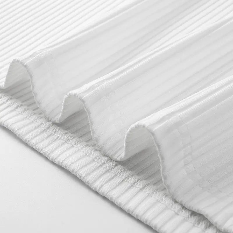 White Marcivo Men’s Slim Fit Ribbed Tank Top Fabric Close-Up