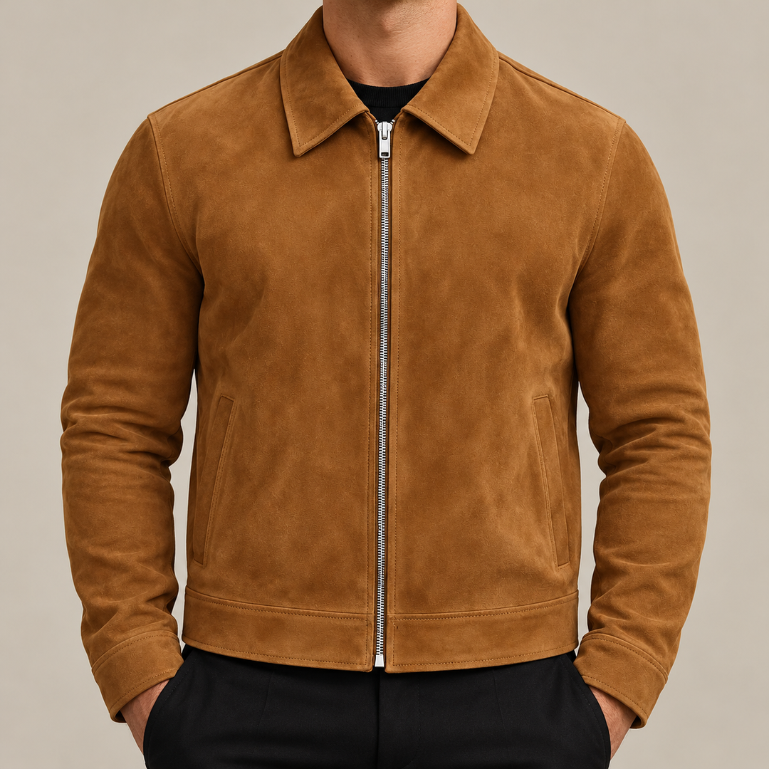 Camel Suede Zip Jacket