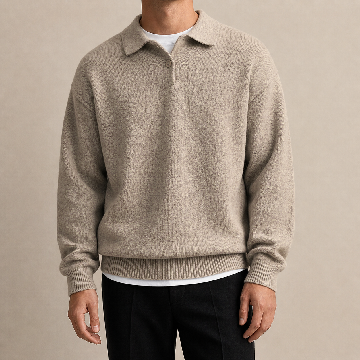 Woolen Button Half Zip